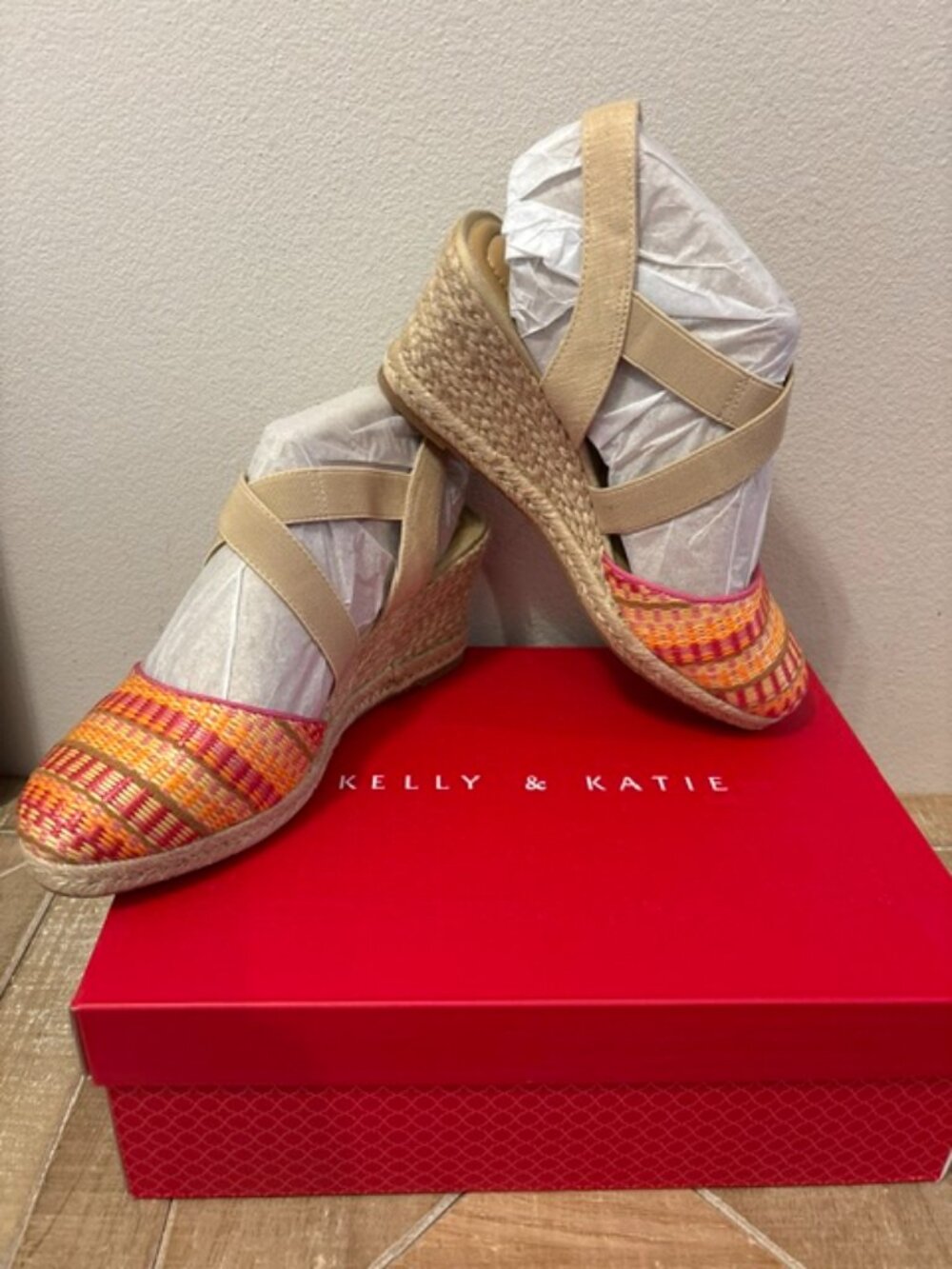 NEW Kelly & Katie Kenedy Espadrille Wedge Sandals Pink Size: Wide Width 8 or 8.5